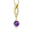 thumbnail image 1 of Gem Stone King 10K Yellow Gold Purple Amethyst and Lab Grown Diamond Pendant Necklace for Women | 0.36 Cttw | Gemstone February Birthstone | Round 4.5MM | With 18 inch Chain, 1 of 6