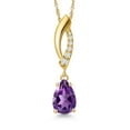 thumbnail image 1 of Gem Stone King 10K Yellow Gold Purple Amethyst and Lab Grown Diamond Pendant Necklace for Women | 0.81 Cttw | Gemstone February Birthstone | Pear Shape 8X5MM | With 18 inch Chain, 1 of 6