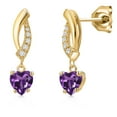 thumbnail image 1 of Gem Stone King 10K Yellow Gold Purple Amethyst and Lab Grown Diamond Dangle Earrings for Women | 0.89 Cttw | Gemstone February Birthstone | Heart Shape 5MM, 1 of 6