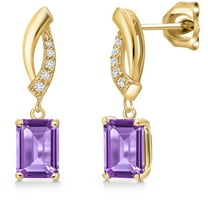 Gem Stone King 10K Yellow Gold Purple Amethyst and Lab Grown Diamond Stud Earrings for Women | 1.95 Cttw | Gemstone February Birthstone | Octagon 7X5MM