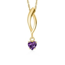 Gem Stone King 10K Yellow Gold Purple Amethyst Pendant Necklace for Women | 0.25 Cttw | Gemstone February Birthstone | Heart Shape 4MM | With 18 inch Chain