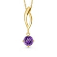 thumbnail image 1 of Gem Stone King 10K Yellow Gold Purple Amethyst Pendant Necklace for Women | 0.33 Cttw | Gemstone February Birthstone | Round 4.5MM | With 18 inch Chain, 1 of 6