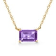 thumbnail image 1 of Gem Stone King 10K Yellow Gold Purple Amethyst Pendant Necklace for Women | 0.52 Cttw | Gemstone February Birthstone | Emerald Cut 6X4MM | With 18 inch Chain, 1 of 6