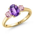 thumbnail image 1 of Gem Stone King 10K Yellow Gold Purple Amethyst and Pink Lab Grown Diamond Engagement Ring for Women | 1.70 Cttw | Oval Checkerboard 8X6MM | Gemstone February Birthstone | Size 6, 1 of 6