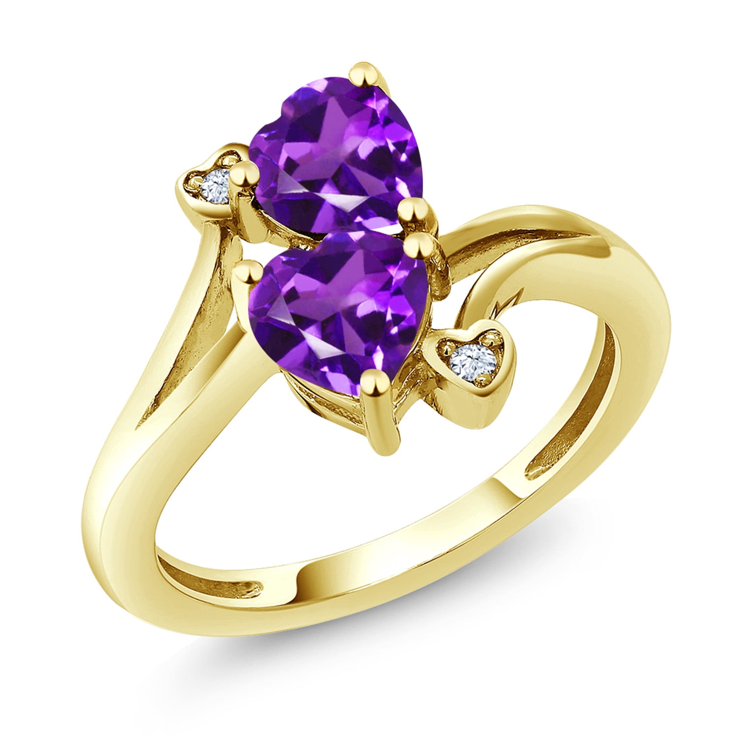 Gem Stone King 10K Yellow Gold Purple Amethyst 6MM Heart Shape Engagement Ring for Women | 1.33 Cttw | Gemstone Birthstone (Size 7)