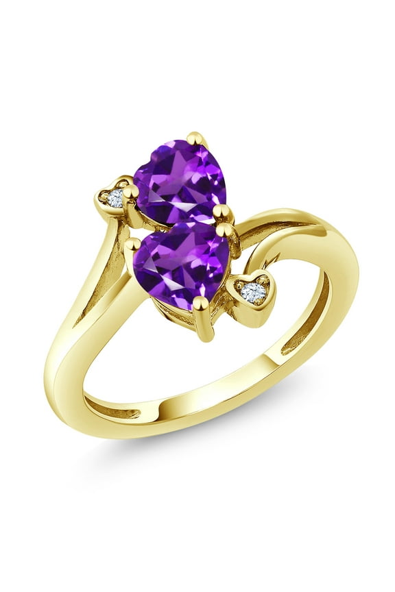 10K Yellow Gold Purple Amethyst 6MM Heart Shape Engagement Ring for Women | 1.33 Cttw | Gemstone Birthstone (Size 6)