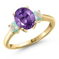 thumbnail image 1 of Gem Stone King 10K Yellow Gold Purple Amethyst and Simulated White Opal Engagement Ring for Women | 2.10 Cttw | Oval 9X7MM | Gemstone February Birthstone | Size 9, 1 of 6