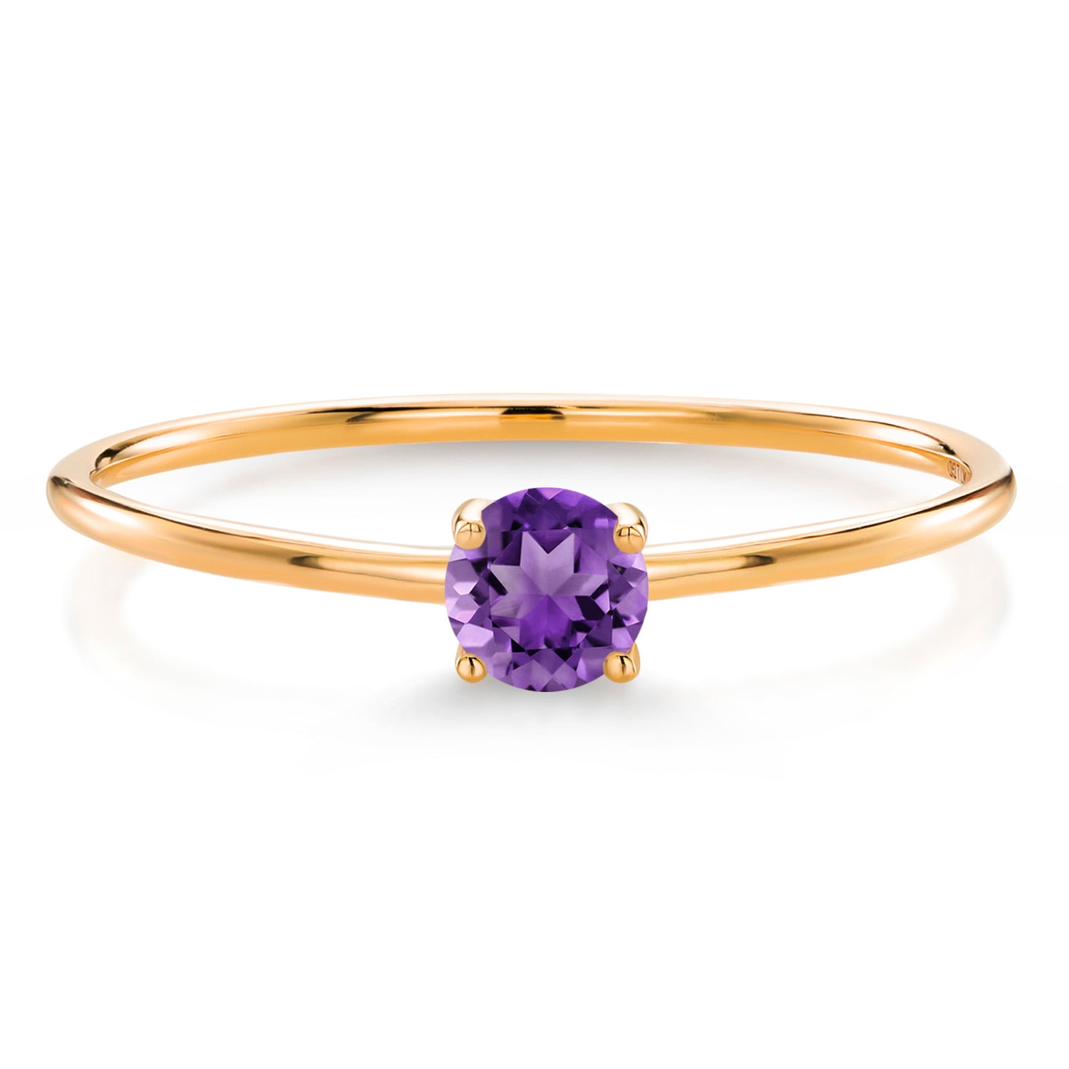 Gem Stone King 10K Yellow Gold Purple Amethyst Solitaire Engagement Ring for Women (0.16 Cttw, Round 3.5MM, Gemstone February Birthstone, Size 6)