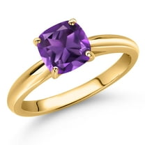 Gem Stone King 10K Yellow Gold Purple Amethyst Solitaire Engagement Ring for Women | 0.97 Cttw | Cushion 6MM | Gemstone February Birthstone | Size 5