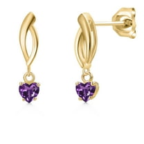 Gem Stone King 10K Yellow Gold Purple Amethyst Dangle Earrings for Women | 0.50 Cttw | Gemstone February Birthstone | Heart Shape 4MM