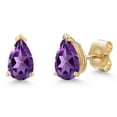 thumbnail image 1 of Gem Stone King 10K Yellow Gold Purple Amethyst Stud Earrings for Women | 1.28 Cttw | Gemstone February Birthstone | Pear Shape 7X5MM, 1 of 7