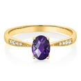 thumbnail image 1 of Gem Stone King 10K Yellow Gold Purple Amethyst and White Diamond Engagement Ring for Women (0.81 Cttw, Gemstone February Birthstone, Oval Checkerboard 7X5MM, Available in Size 5, 6, 7, 8, 9), 1 of 5