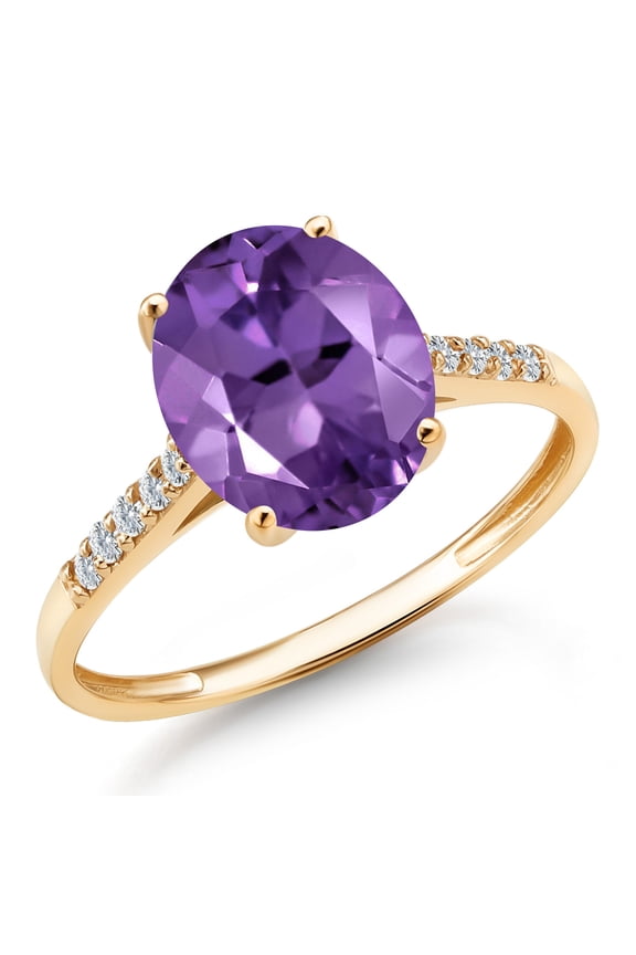 10K Yellow Gold Purple Amethyst and White Diamond Engagement Ring for Women | 2.42 Cttw | Oval 10X8MM | Gemstone February Birthstone | Available in Size 5,6,7,8,9