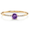 thumbnail image 1 of Gem Stone King 10K Yellow Gold Purple Amethyst and White Lab Grown Diamond Engagement Ring for Women (0.30 Cttw, Round 4MM, Gemstone February Birthstone, Size 6), 1 of 5