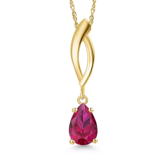 Gem Stone King 10K Yellow Gold Red Created Ruby Pendant Necklace for Women | 1.00 Cttw | Gemstone July Birthstone | Pear Shape 7X5MM | With 18 inch Chain
