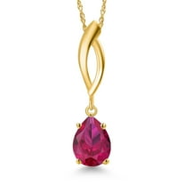 Gem Stone King 10K Yellow Gold Red Created Ruby Pendant Necklace for Women | 1.25 Cttw | Gemstone July Birthstone | Pear Shape 8X6MM | With 18 inch Chain