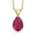 thumbnail image 1 of Gem Stone King 10K Yellow Gold Red Created Ruby Pendant Necklace for Women | 1.25 Cttw | Gemstone July Birthstone | Pear Shape 8X6MM | With 18 inch Chain, 1 of 6
