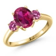 thumbnail image 1 of Gem Stone King 10K Yellow Gold Red Created Ruby and Pink Moissanite Engagement Ring for Women | 2.46 Cttw | Oval 9X7MM | Gemstone July Birthstone | Size 6, 1 of 6