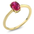 thumbnail image 1 of Gem Stone King 10K Yellow Gold Red Created Ruby Solitaire Engagement Ring | 0.90 Cttw | Oval 7X5MM | Wedding Anniversary Promise Ring for Women | Available in Size 5-10, 1 of 3