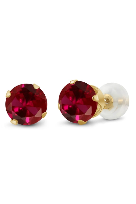 10K Yellow Gold Red Created Ruby Stud Earrings for Women Men | 2.00 Cttw | Round 6MM | Fine Jewelry Gifts for Her Mom Women Wife