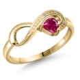 thumbnail image 1 of Gem Stone King 10K Yellow Gold Red Created Ruby and White Diamond Accent Infinity Ring for Women (0.31 Cttw, Heart Shape 4MM, Gemstone July Birthstone, Size 7), 1 of 6