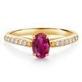 thumbnail image 1 of Gem Stone King 10K Yellow Gold Red Created Ruby and White Lab Grown Diamond Engagement Ring for Women (1.03 Cttw, Oval 7X5MM, Gemstone July Birthstone, Size 6), 1 of 4