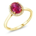 thumbnail image 1 of Gem Stone King 10K Yellow Gold Red Created Ruby and Diamond Engagement Ring for Women (1.15 Cttw, Oval 8X6MM, Available in Size 5, 6, 7, 8, 9), 1 of 7