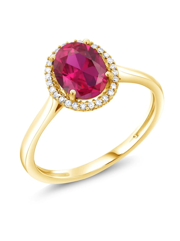 10K Yellow Gold Red Created Ruby and Diamond Engagement Ring for Women (1.15 Cttw, Oval 8X6MM, Size 10)