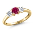 thumbnail image 1 of Gem Stone King 10K Yellow Gold Red Created Ruby and White Topaz Engagement Ring for Women | 1.26 Cttw | Round 5MM | Gemstone July Birthstone | Size 7, 1 of 6