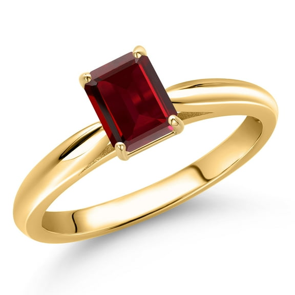 Gem Stone King 10K Yellow Gold Red Garnet Engagement Ring for Women | 0.80 Cttw | Emerald Cut 6X4MM | Gemstone January Birthstone | Size 5