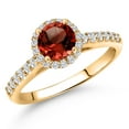 thumbnail image 1 of Gem Stone King 10K Yellow Gold Red Garnet and Lab Grown Diamond Engagement Ring for Women | 1.31 Cttw | Round 6MM | Gemstone January Birthstone | Size 8, 1 of 6