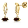 thumbnail image 1 of Gem Stone King 10K Yellow Gold Red Garnet and Lab Grown Diamond Stud Dangle Earrings for Women | 0.57 Cttw | Gemstone January Birthstone | Marquise 6X3MM, 1 of 6