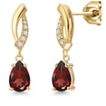 thumbnail image 1 of Gem Stone King 10K Yellow Gold Red Garnet and Lab Grown Diamond Stud Dangle Earrings for Women | 1.59 Cttw | Gemstone January Birthstone | Pear Shape 7X5MM, 1 of 6