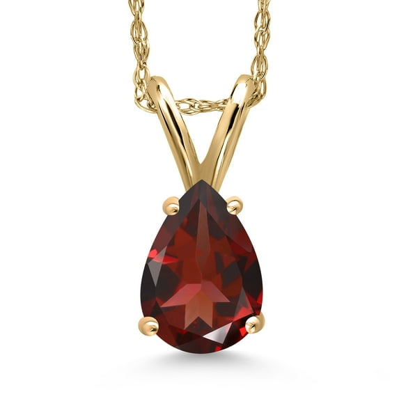 Gem Stone King 10K Yellow Gold Red Garnet Pendant Necklace for Women | 0.77 Cttw | Gemstone January Birthstone | Pear Shape 7X5MM | With 18 inch Chain