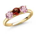 thumbnail image 1 of Gem Stone King 10K Yellow Gold Red Garnet and Pink Lab Grown Diamond Engagement Ring for Women | 1.55 Cttw | Round 5MM | Gemstone January Birthstone | Size 8, 1 of 6