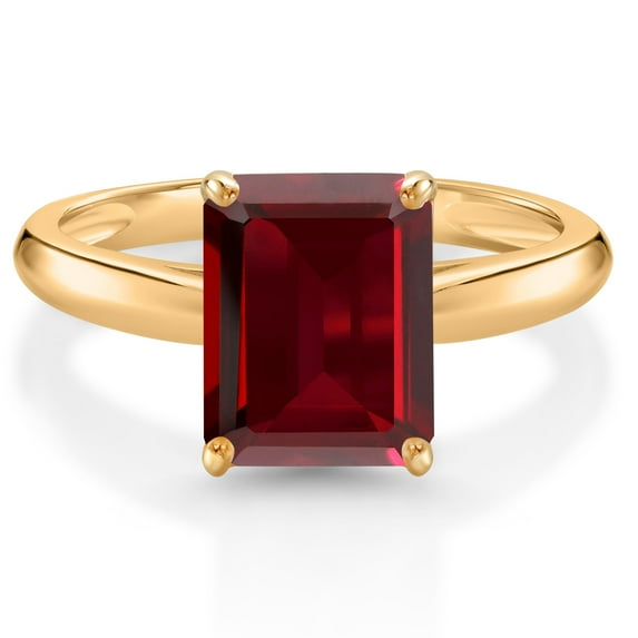 Gem Stone King 10K Yellow Gold Red Garnet Solitaire Engagement Ring for Women (2.61 Cttw, Octagon 9X7MM, Gemstone January Birthstone, Available in Size 5, 6, 7, 8, 9)