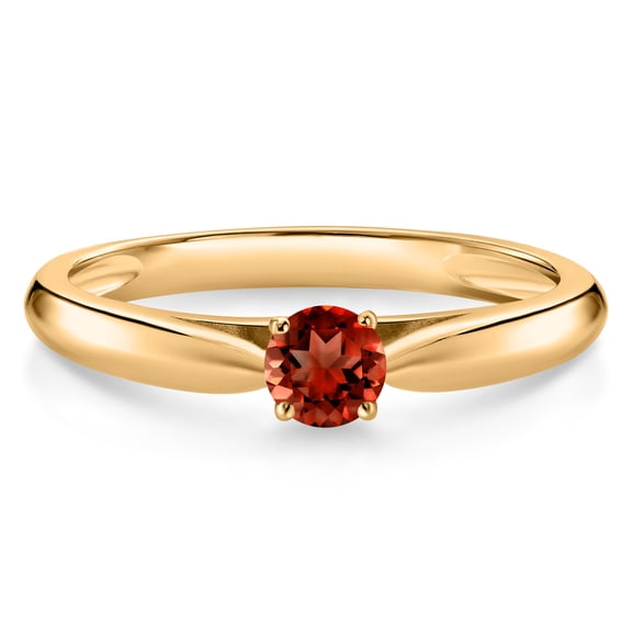 Gem Stone King 10K Yellow Gold Red Garnet Solitaire Engagement Ring for Women (0.20 Cttw, Gemstone January Birthstone, Round 3.5MM, Size 6)