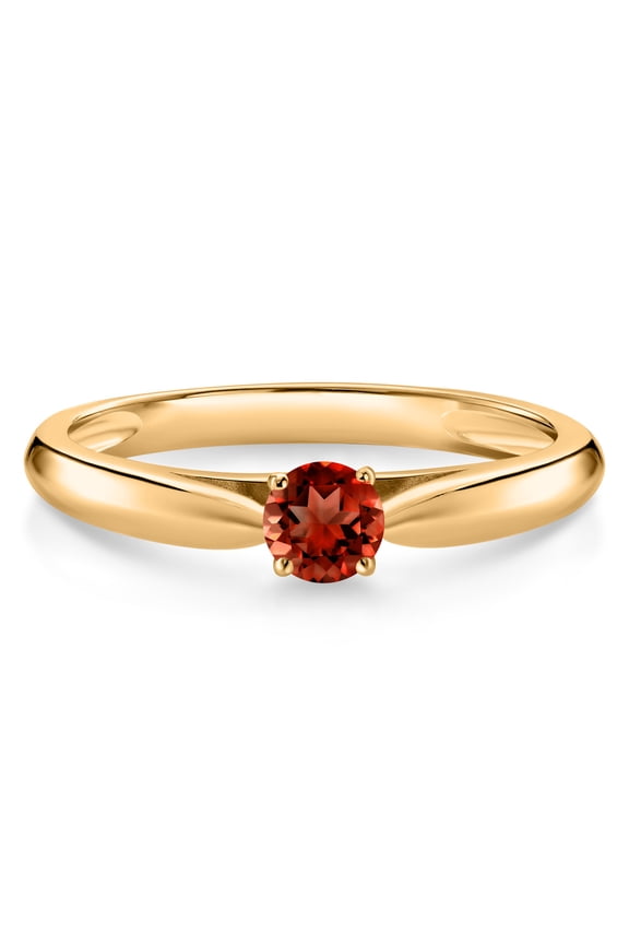 10K Yellow Gold Red Garnet Solitaire Engagement Ring for Women (0.20 Cttw, Gemstone January Birthstone, Round 3.5MM, Size 9)