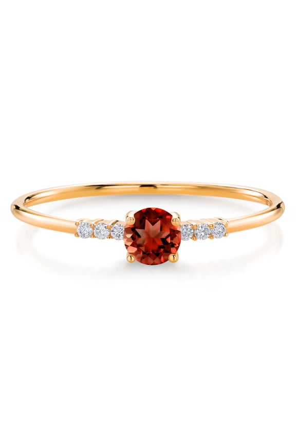10K Yellow Gold Red Garnet and White Lab Grown Diamond Engagement Ring for Women (0.24 Cttw, Round 3.5MM, Gemstone January Birthstone, Size 6)