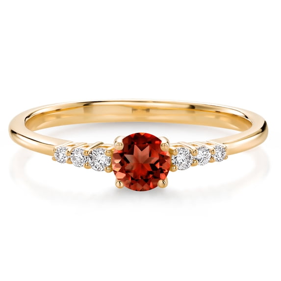 Gem Stone King 10K Yellow Gold Red Garnet and White Lab Grown Diamond Engagement Ring for Women (0.46 Cttw, Round 4MM, Gemstone January Birthstone, Available in Size 5, 6, 7, 8, 9)