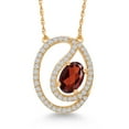thumbnail image 1 of Gem Stone King 10K Yellow Gold Red Garnet and White Lab Grown Diamond Pendant Necklace for Women (0.78 Cttw, Gemstone January Birthstone, Oval 6X4MM, with 18 inch Chain), 1 of 4