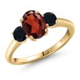thumbnail image 1 of Gem Stone King 10K Yellow Gold Red Garnet and Black Onyx Engagement Ring for Women | 1.94 Cttw | Oval 8X6MM | Gemstone January Birthstone | Size 5, 1 of 6