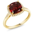 thumbnail image 1 of Gem Stone King 10K Yellow Gold Red Garnet and Diamond Women's Engagement Ring 2.74 Ct Cushion Gemstone Birthstone (Available 5,6,7,8,9), 1 of 6