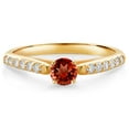 thumbnail image 1 of Gem Stone King 10K Yellow Gold Red Garnet and White Lab Grown Diamond Engagement Ring for Women (0.55 Cttw, Gemstone January Birthstone, Round 4MM, Size 8), 1 of 4