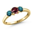 thumbnail image 1 of Gem Stone King 10K Yellow Gold Red Rhodolite Garnet and Blue Diamond Engagement Ring for Women | 1.14 Cttw | Round 5MM | Gemstone January Birthstone | Size 6, 1 of 6
