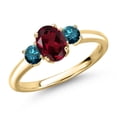 thumbnail image 1 of Gem Stone King 10K Yellow Gold Red Rhodolite Garnet and Blue Diamond Engagement Ring for Women | 1.20 Cttw | Oval 7X5MM | Gemstone January Birthstone | Size 8, 1 of 6
