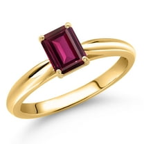 Gem Stone King 10K Yellow Gold Red Rhodolite Garnet Engagement Ring for Women | 0.73 Cttw | Emerald Cut 6X4MM | Gemstone January Birthstone | Size 8