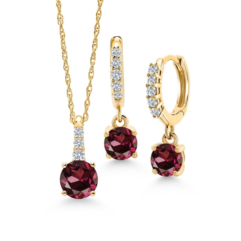 Rhodolite Garnet Jewelry Set Gem Stone King 10K Yellow Gold Red