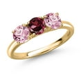 thumbnail image 1 of Gem Stone King 10K Yellow Gold Red Rhodolite Garnet and Pink Lab Grown Diamond Engagement Ring for Women | 1.60 Cttw | Round 5MM | Gemstone January Birthstone | Size 8, 1 of 6