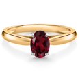 thumbnail image 1 of Gem Stone King 10K Yellow Gold Red Rhodolite Garnet Solitaire Engagement Ring for Women (0.90 Cttw, Oval 7X5MM, Gemstone January Birthstone, Size 8), 1 of 4